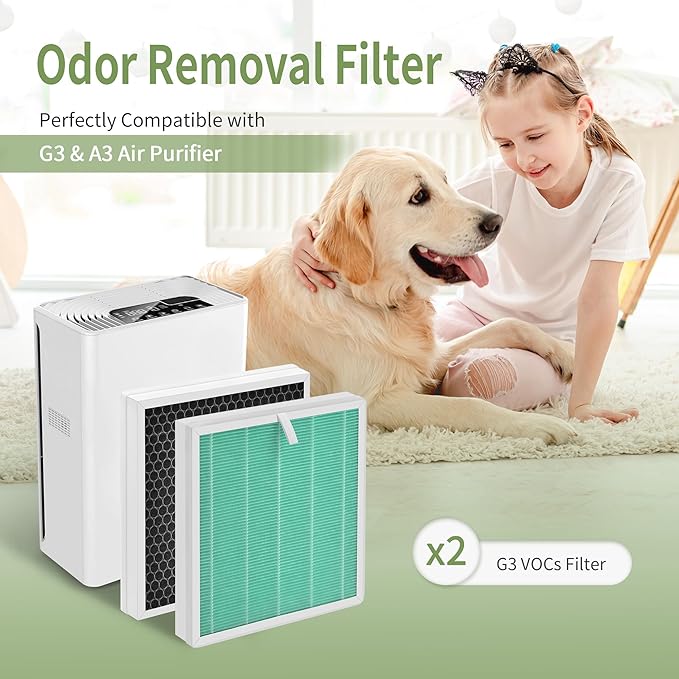 [Odor Remover]-G3 H13 HEPA Replacement Filter Compatible with AMEIFU G3 Air Puri-fier (Sferf-30) and VEWIOR A3 Air Puri-fier, G3 H13 HEPA Filter with 3-IN-1 High-Efficiency Filtration, 2-Pack