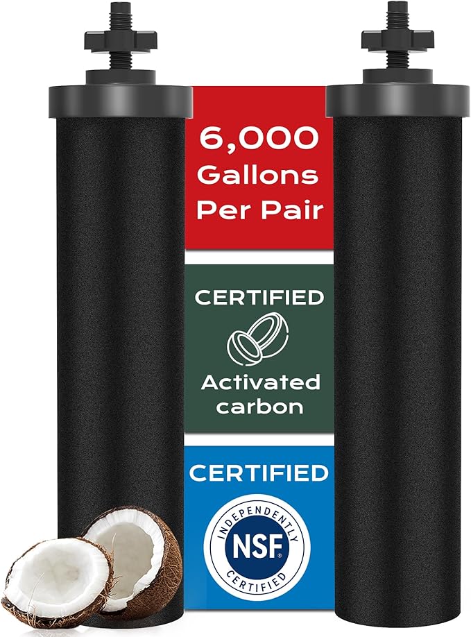 NSF/ANSI 42&372 Certified Water Filter，Gravity Water Filter Replacement for Berkey® BB9-2® Black Purification Elements and Berkey® Gravity Filter System, 2 Pack