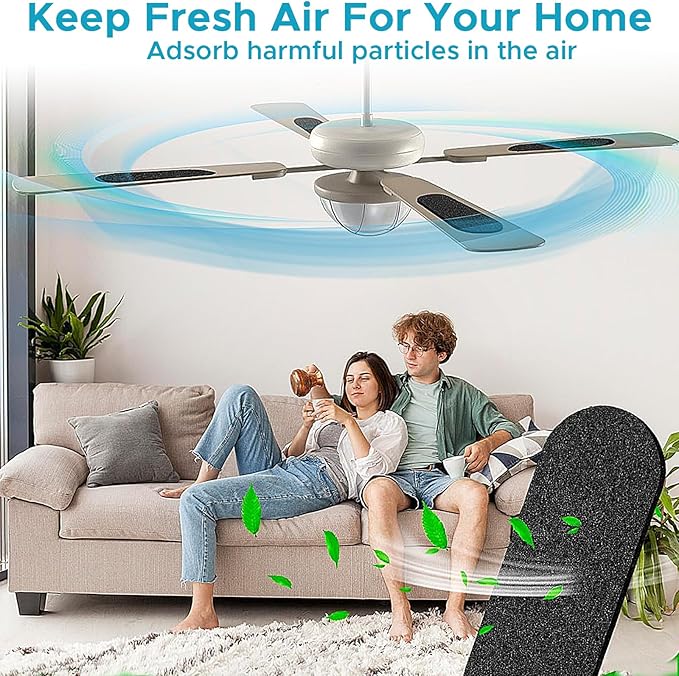 Ceiling Fan Air Filter -15 Pack Activated Coconut Shell Carbon Unscented Air Purifier Universal Rounded Rectangle Easy-Stick Ceiling Fan Blade Filters for Home Living Room Bedroom Office