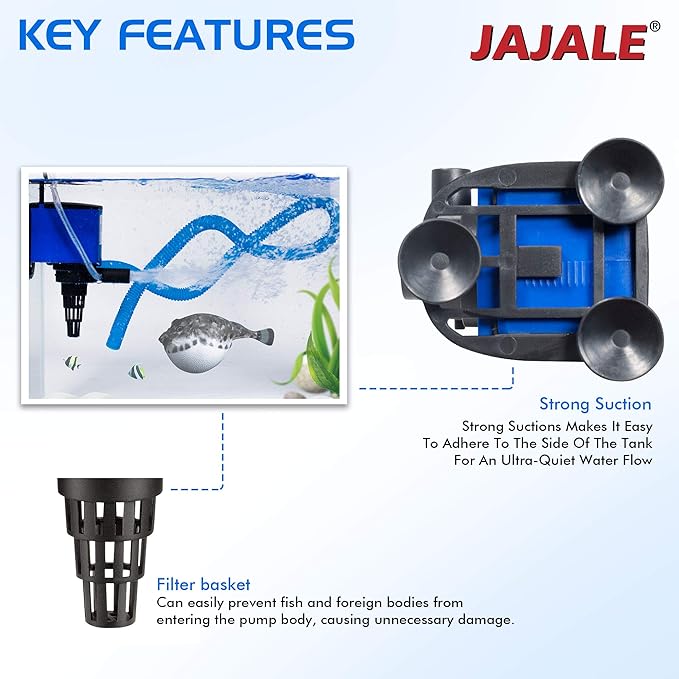 475 GPH Powerhead Submersible Pump - 3 in 1 Aquarium Fish Tank Pump with Oxygenation, Filtration & Water Cycling, 5 ft max lift, 25W - 2 Pack