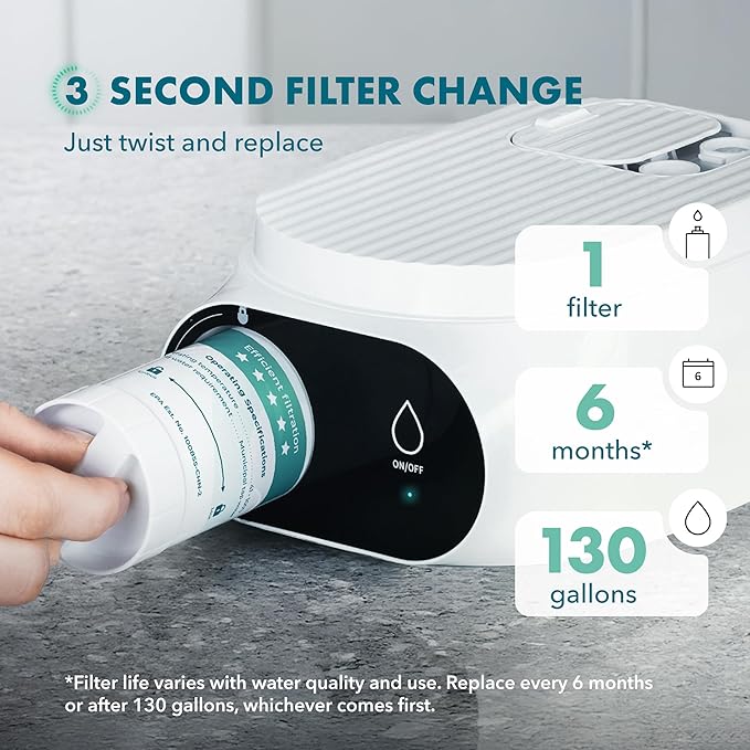 Countertop Electric Water Filter Pitcher with 6-Month UltraFiltration - Fast 2-Min Filtration, Removes 99% Lead, PFAS, Mercury & Chlorine - BPA Free, 50oz Capacity