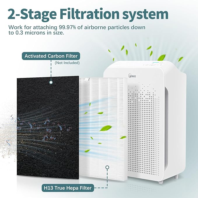 C545 HEPA Replacement Filter Compatible with Winix C545 Air Purifier, 2 Stage Filtration of Activated Carbon Filter and H13 True HEPA Filter, 2 Hepa Filter & 8 Carbon Filter