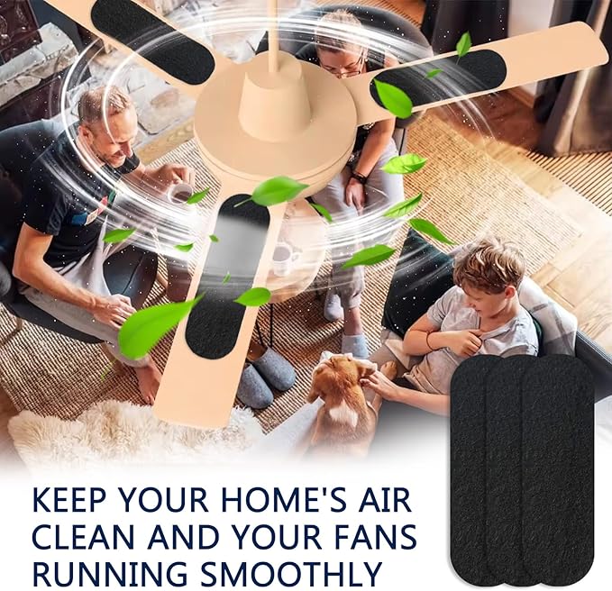 15 Pcs Ceiling Fan Filters for Blades, Fan Filters for Ceiling Fan Blades, Activated Coconut Charcoal Air Purifier Pads - Easy-Stick Universal, Unscented