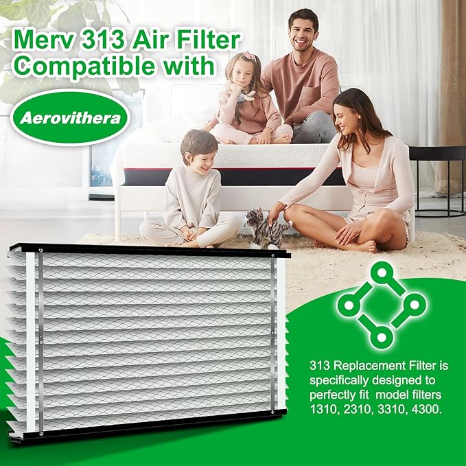 2-Pack 313 Air Filter Replacement Compatible with AprilAire Whole House Air Purifiers,Models 1310, 2310, 3310, 4300, MERV 13 20x20x4 Pleated HVAC AC Furnace Filter