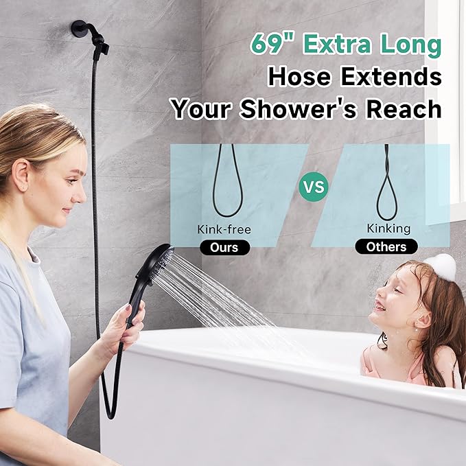 BRIGHT SHOWERS High Pressure Shower Head with Handheld, 9 Spray Settings Showerhead Built in Power Wash to Clean Tub and Pets, Extra Long 69" Hose, Adjustable Bracket, Oil-Rubbed Bronze