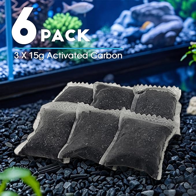 xcivi 6PCS Carbon Filter Media for Aquariums, Premium Activated Carbon, Aquarium Filter Media, Media Filter Bags Activated Carbon Charcoal Aquarium Fish Tank Canister Filter