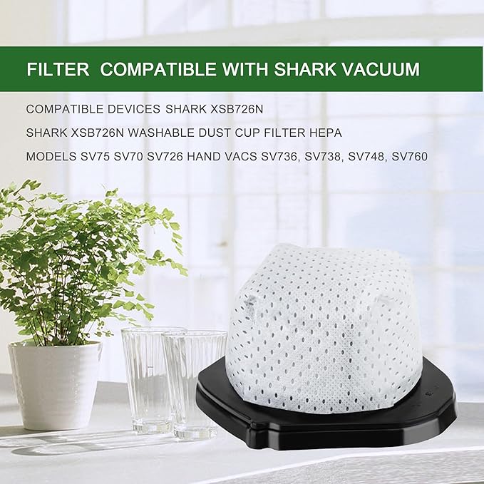 EZ SPARES 4PCS Replacement For Shark XSB726N Washable Dust Cup Filter Hepa Models SV75 SV70 SV726 Hand Vacs SV736, SV738, SV748, SV760