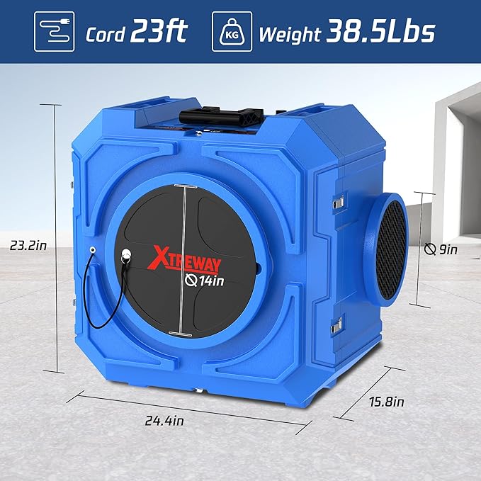Hepa Air Scrubber Commercial Air Purifier with 3-Stage Filtration Negative Air Machine Industrial Air Purifier for Heavy Duty, 550CFM
