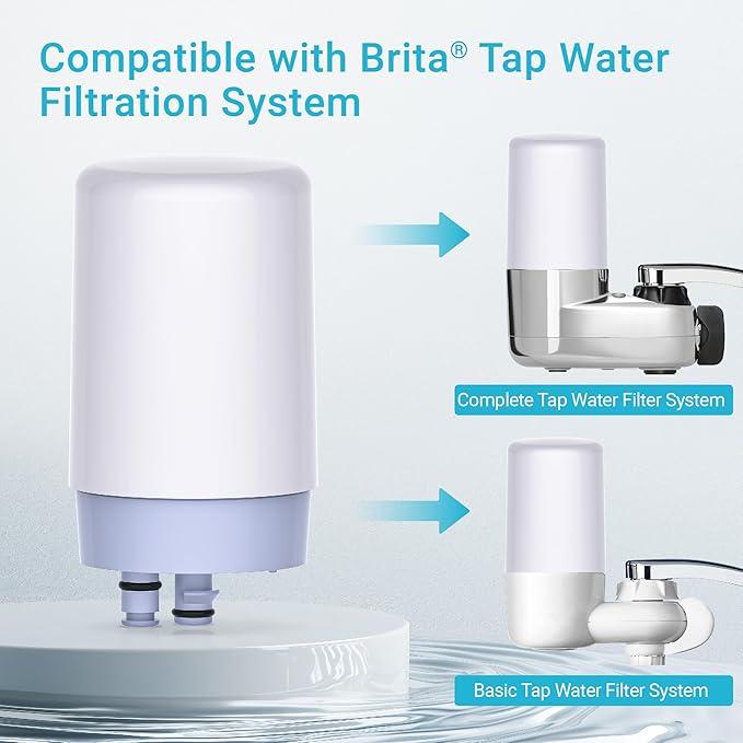 AQUA CREST Alkaline Faucet Water Filter, Replacement for Brita® Filter, Increase PH, Brita® Filter Replacement, 36311 On Tap Water Filtration System, FR-200, FF-100, 2 Packs