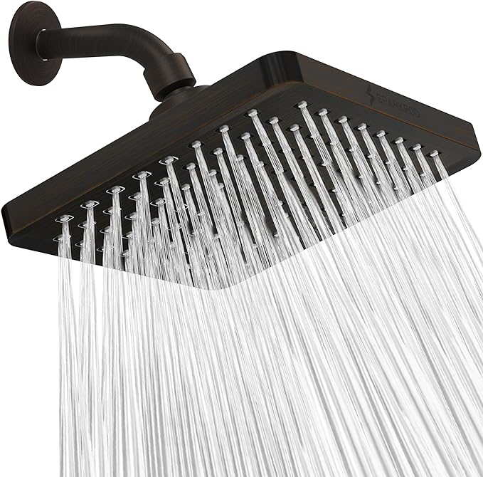 SparkPod Shower Head - High Pressure Rain - Premium Quality Luxury Design - 1-Min Install - Easy Clean Adjustable Replacement for Your Bathroom Shower Heads (Vintage Oil Rubbed Bronze, 8 Inch Square)