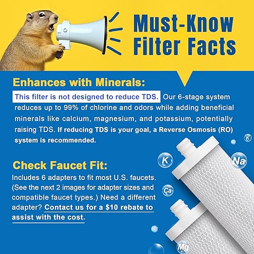 LCF Upgrade Countertop Water Filter, 𝐒𝐢𝐥𝐯𝐞𝐫 𝐈𝐨𝐧𝐬 Enhanced 6-Stage Stainless Steel Water Filter for Sink Faucet, Reduces Heavy Metals, Bad Taste & 99% Chlorine, 16,000 Gallons(2 Filters)