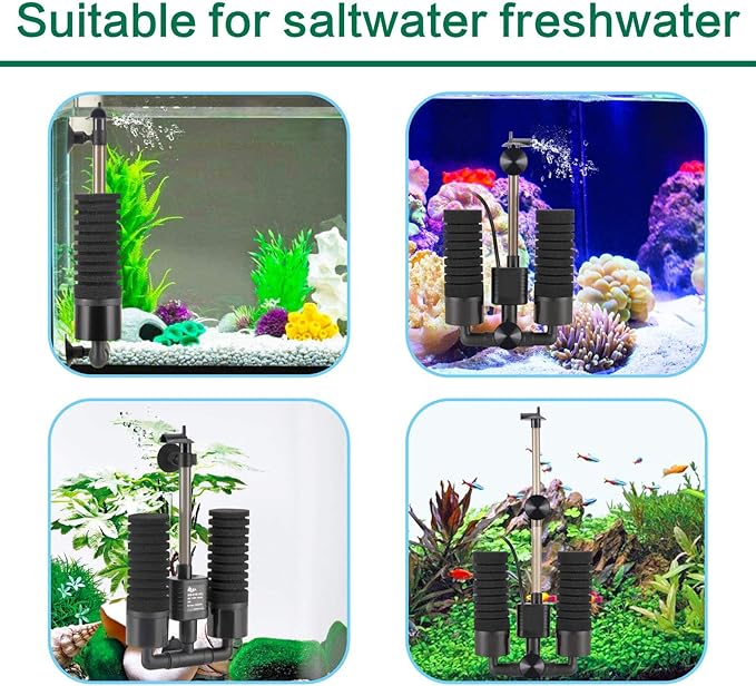 AQQA Aquarium Electric Power Sponge Filter,3W/5W Silence Submersible Foam Filter,Sponges Bio Ceramic Media Balls Double Filter for Saltwater Freshwater Fish Tank (S)