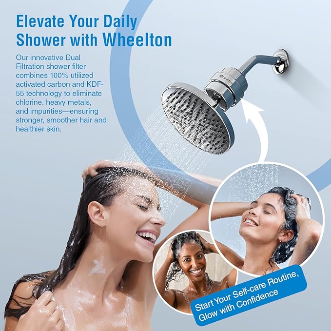 Wheelton Shower Filter - Upgraded Compressed Carbon Shower Head Filter for Hard Water, Remove Chlorine Fluoride, Heavy Metals, Chemicals to Revitalize Dry Itchy Skin (WS1)