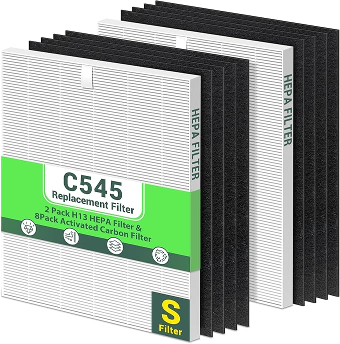 C545 Replacement Filter S Compatible with Winix C545 Air Purifier, Replaces Parts 1712-0096-00 and 2522-0058-00, 2 Pack H13 True HEPA Filter + 8 Activated Carbon Filters