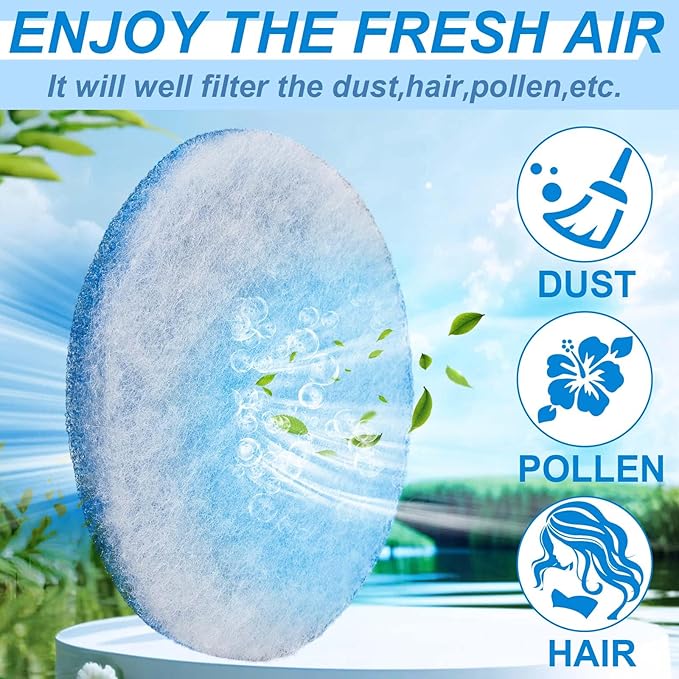 Layhit 20 Pcs Rv 5.25" Round Air Conditioner Filter Foam Air Duct Ac Filter Replacement Vent Filters for Camper Car Parts, Blue and White