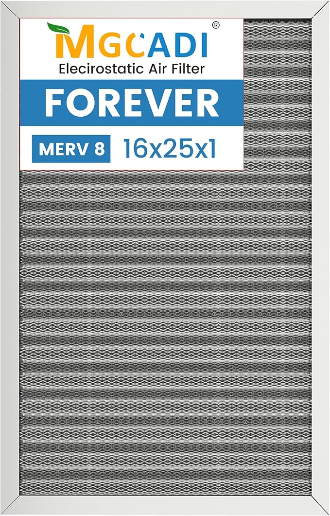 16X25x1 HVAC Furnace Air Filter, Lasts a Lifetime, Washable, Merv 8, the Last HVAC Filter You Will Ever Buy, Breathe Safely at Home or in the Office