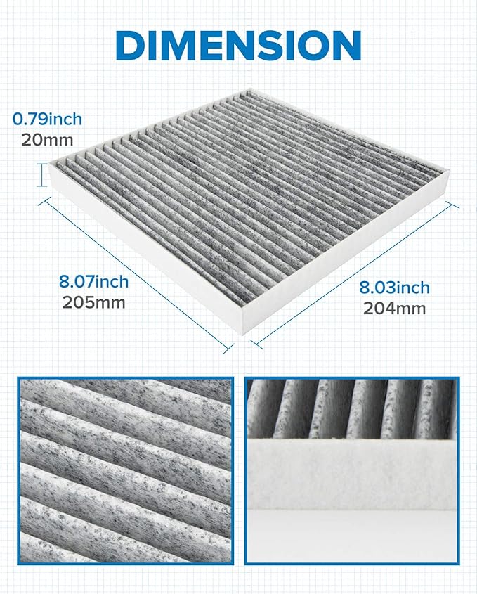 PHILTOP Cabin Air Filter with Activated Carbon, CF10374 Cabin Filter Replacement for Toyota Tacoma (2005-2021)/Dodge Dart (2013-2016)/Pontiac Vibe (2003-2008)