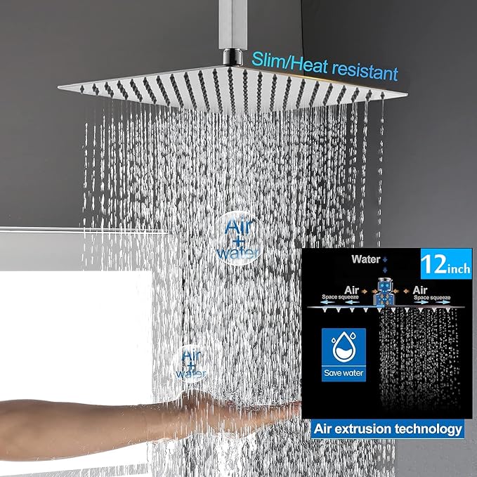 All Metal 12'' Rain/Rainfall Shower Head with Handheld Spray Combo, High-Pressure Square Shower Head with 13'' Extension Arm, Dual Chrome Shower Heads with 78'' Hose, Waterfall Showerhead