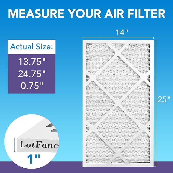 LotFancy 14x25x1 Air Filter MERV 11 Pet Smoke Allergens Defense (6-Pack) Pleated HVAC Furnace Air Filters, Replacement for Home AC & Heating Systems, Actual Size: 13.75" x 24.75" x 0.75"