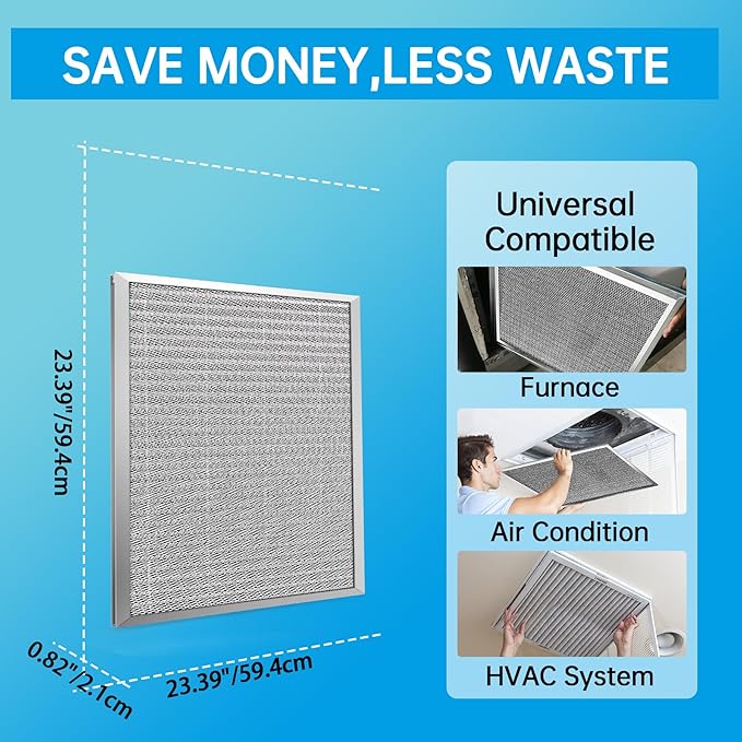 UBeesize 24x24x1 Reusable Electrostatic Air Filter HVAC AC Furnace Filter,MERV 8,Washable,Lasts a Lifetime,Permanent Air Filter,Breathe Fresher,Home And Office(Actual Size:23.39x23.39x0.82Inch)
