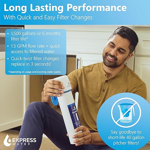 Express Water StreamLine USC001 Under Sink Water Filter System, Reduces PFAS, PFOA/PFOS, Lead, Chlorine, Under Counter Water Filter Direct Connect to Kitchen Faucet NSF/ANSI 42, 53, 372, 401 Certified