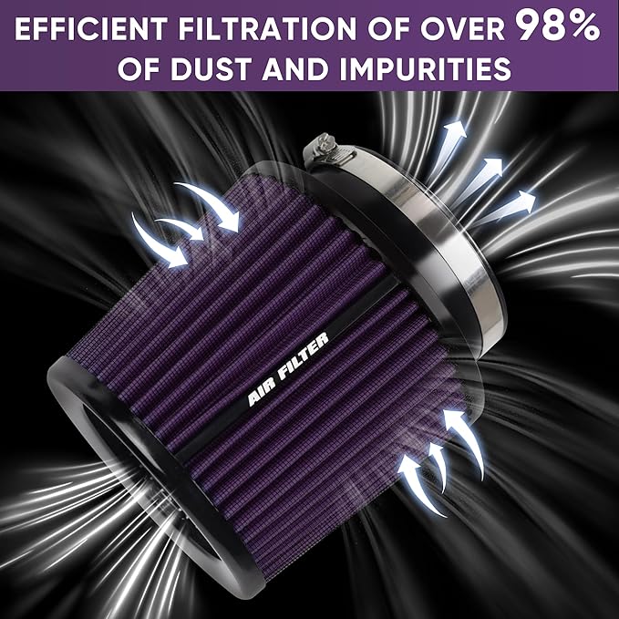 4 Inches Cold Air Intake Filter 3" or 3.5" or 4" High Performance Washable Clamp-On Replacement Cone Air Filter 3 in 1 Size Purple