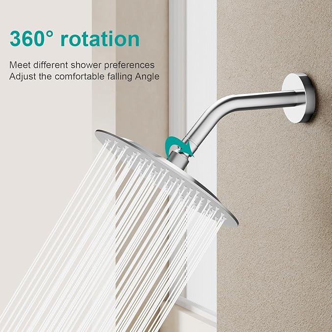 All Metal Rain Shower Head - Heavy Duty Stainless Steel, Easy Install, High Water Flow, Ultra-Thin Modern Design for Bathroom (Chrome, 8)