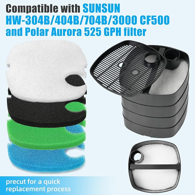AQUANEAT Replacement Canister Filter Pads Compatible with SUNSUN HW-304B/404B/704B/3000 CF500 Aquarium Filter Media Generic Floss
