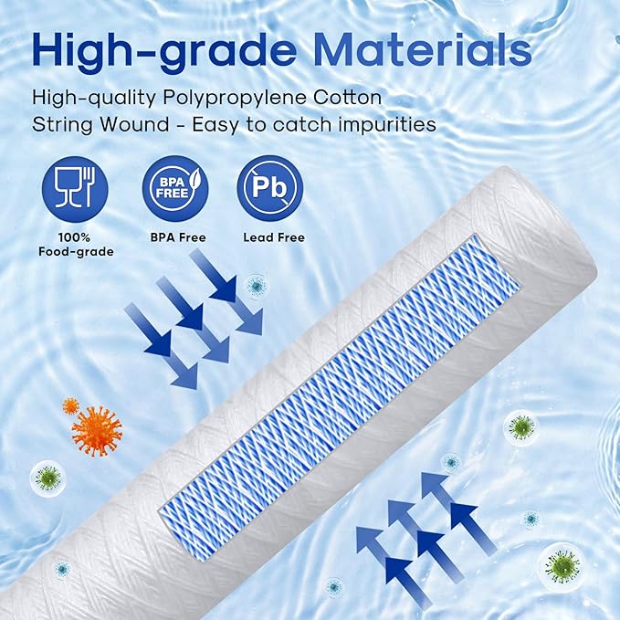 ICEPURE 5 Micron 20" x 2.5" String Wound Whole House Water Filter Cartridge for Well Water, Replacement for Aqua Pure AP110-2C, FPMB5-20, WPP-F20-5, P1-20/SP-P1-20, 6PACK