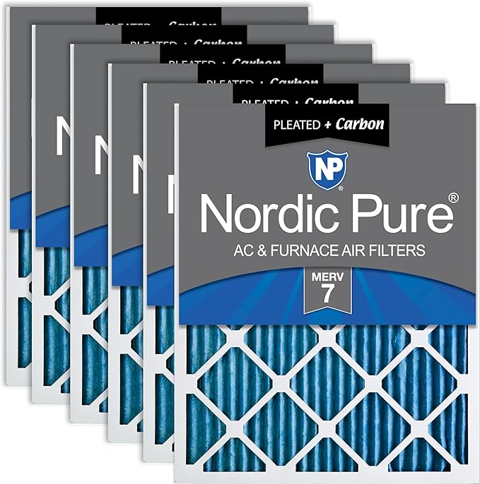 Nordic Pure 12x12x1 (11 3/4 x 11 3/4 x 3/4) Pleated Air Filters MERV 7 Plus Carbon 6 Pack