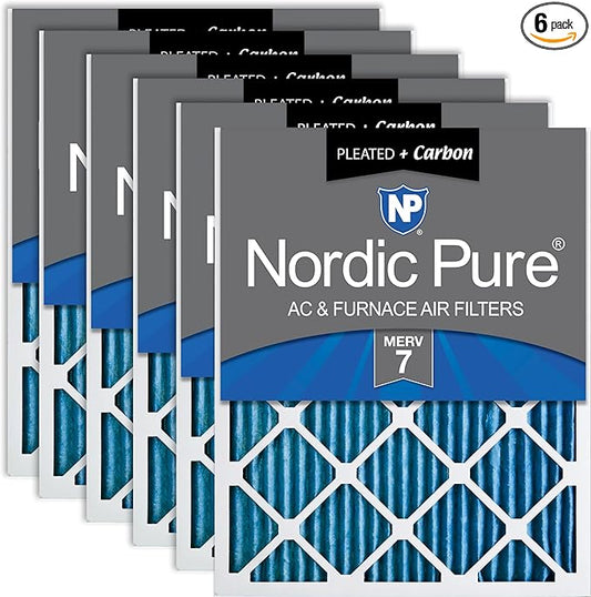 Nordic Pure 18x20x1 (17 1/2 x 19 1/2 x 3/4) Pleated Air Filters MERV 7 Plus Carbon 6 Pack
