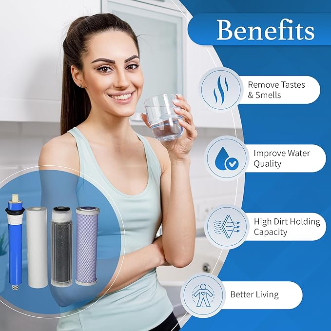 Reverse Osmosis Deionization (RODI) 10" Replacement Filter Kit (Sediment Cartridge, Carbon Cartridge, Color Indicating DI Cartridge Filled with MBD-30 Nuclear Grade Resin and 75 GPD Membrane) by CFS