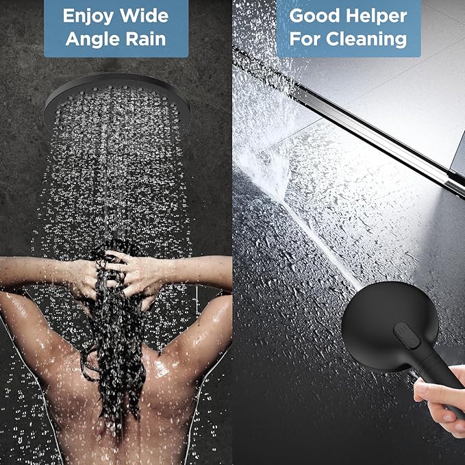 Dual Filtered Shower Heads Combo, High Pressure Rain Shower Head with Handheld Spray Built-in Power Wash, Dual Handheld Shower Head for Hard Water, Remove Chlorine for Healthier Skin-Black