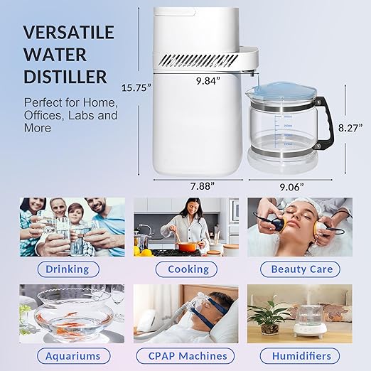 Upgraded Water Distiller for Home Countertop 1.1 Gallon Distilled Water Machine with Smart Digital Display, 750W Distilled Water Maker Purifier Machine with 4L Glass Container for Home Office Use