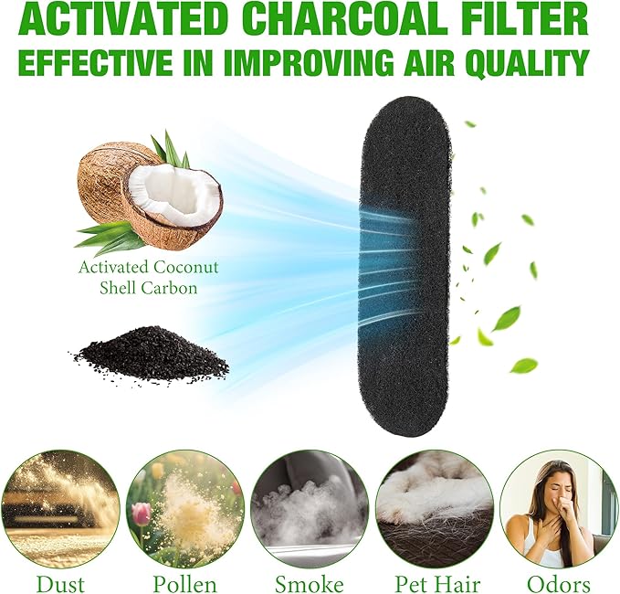 HOMAR 12 pack Ceiling Fan Filters for Blades Activated Coconut Shell Carbon Ceiling Fan Air Filters for Household Contaminants Easy-Stick & Universal Fit Fan Air Purifier Pads