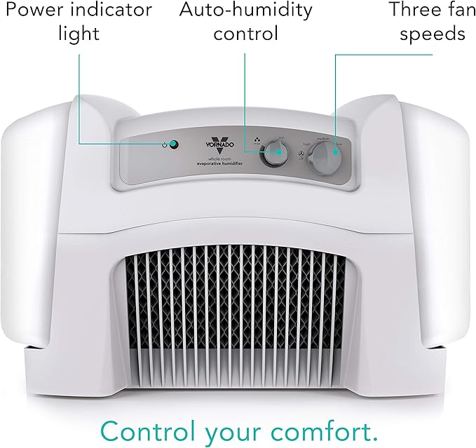 Vornado Evap40 4-Gallon Evaporative Humidifier, Adjustable Humidistat, 3 Speed Settings, Coverage up to 1,000 sqft, 4-Gallon Output (24 Hrs), Dual Tank, Perfect for Home, Bedroom, and Large Spaces