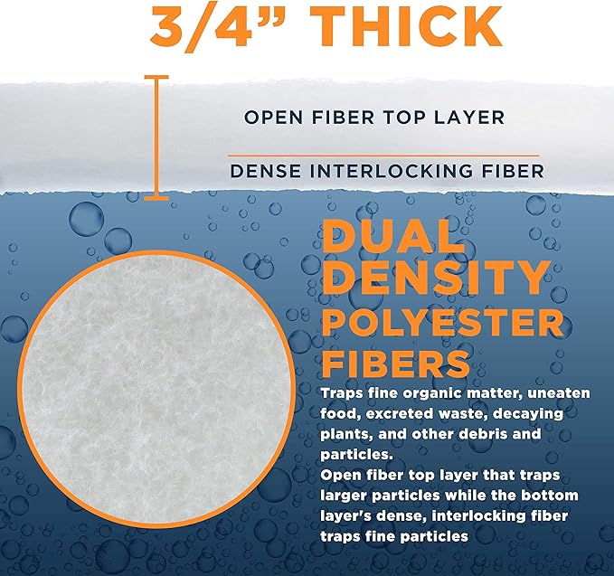 Premium Dual Density Aquarium Filter Pad Roll, Cut to Fit 12" by 72" Filtration Media for Freshwater, Saltwater Aquariums, Koi Ponds, Fish Reef Tank, Terrariums - Crystal Clear Water