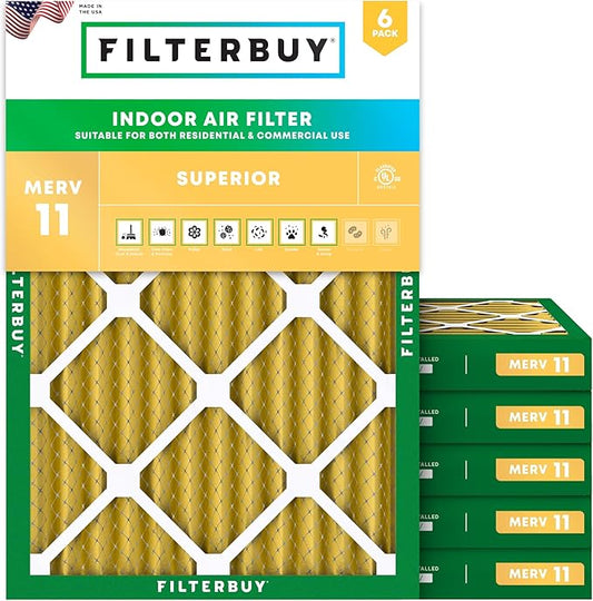 Filterbuy 20x22x2 Air Filter MERV 11 (MPR 1200) Allergen Defense Replacement (6-Pack), Electrostatic Pleated HVAC AC Furnace Filters, Made in USA (Actual Size: 19.50 x 21.50 x 1.75)