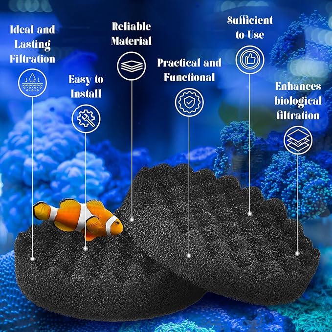 Uiifan 20 Pieces Bio Sponge Foam Pads Compatible with Fluval Fx4/ Fx5/ Fx6 Aquarium Filter Replacement Foam Pads Canister Filter Media Sponge Aquarium Accessories, 6.69 x 6.69 x 1.57 Inch, Black