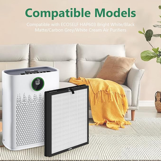 2 Packs HAP-603 Replacement Filter Compatible with ECOSELF HAP603 Air Cleaner Purifier, 3-in-1 HAP603 Replacement Filter, White