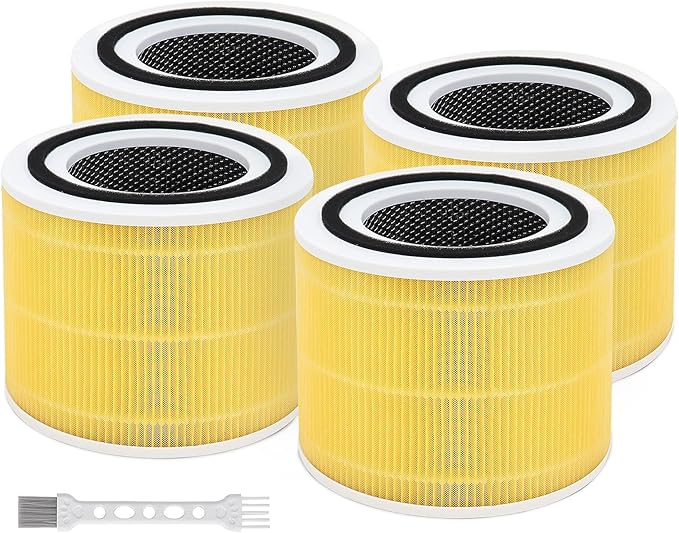 4 Pack Core 300/Core P350 Compatible with LEVOIT Core P350/Core 300 and Core 300S, Grade True Filter High-Efficiency Activated Carbon, Compare to Part # Core 300-RF (Yellow-4 Pack)