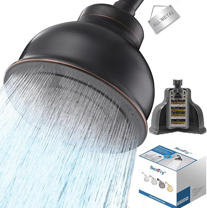 SonTiy Filtered Shower Head, All Metal Shower Filter Head For Hard Water Removes Chlorine, Improve Hair Skin, Adjustable High Pressure Water Softener Showerhead, 6 Inch, Oil Rubbed Bronze