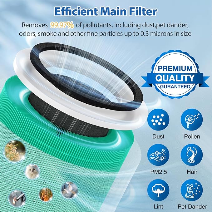 240 Toxin Absorber HEPA Replacement Filter Compatible with 240 Air Purifier, 3-in-1 HEPA Replacement with Activated Carbon Filter for 99.97% Air Pollutants, 240 HEPA Filters, 2 Pack, Green