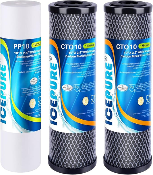 ICEPURE 10” x 2.5” Reverse Osmosis System Bottom 1-3 Stage Filter, Replacement for APEC Water System Filter Model ROES-50 ROES-PH75 RO-90 RO-Hi, ISpring RCC7AK US31 RCC7, Express ROALK5D RO5DX, 3PACK