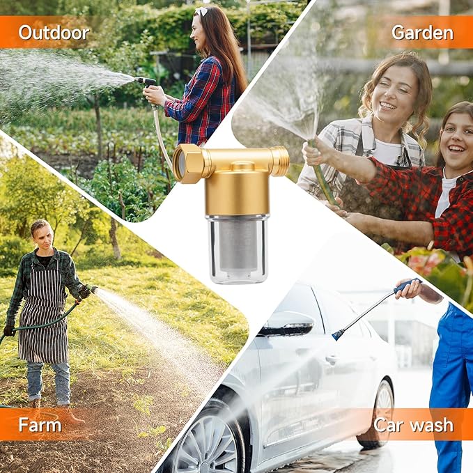 40 Micron Brass Sediment Filter, Reusable Sediment Water Filter for Washing Machine, Shower,Gardens, Well Water Traps Sand Particles, Rust, and Copper Shavings (Brass)