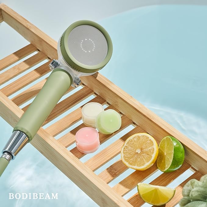Filtered Handheld Shower Head with Vitamin C & Sediment Filter, High Pressure Water Flow, Water Saving, Reduces Chlorine for Dry Skin & Hair, On/Off Switch, Made in Korea, Spa-Like Shower- Olive Green