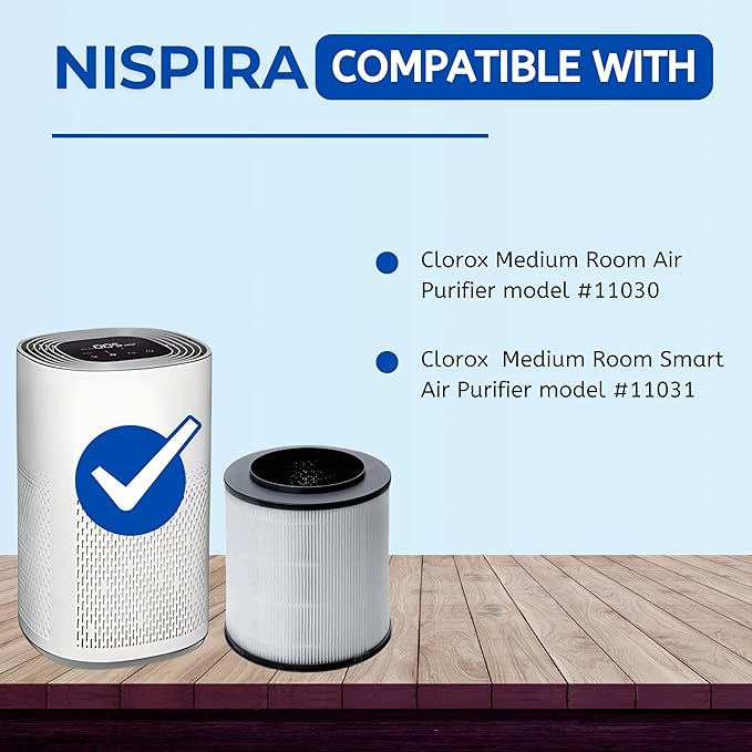 Nispira 12030 Replacement Filter for Clorox Air Purifier 11030 11031 Medium Room 3-in-1 True HEPA Activated Carbon Removes Smoke, VOCs, Odor. 2 Packs