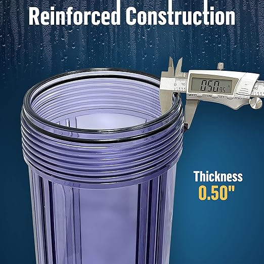 High Capacity 20 x 4.5” Whole House Filter Purifier System for Well or City Water, Presser Relief Button, 1” NPT Brass Port, Double O-Ring, Meets NSF Standards & Regulations (Transparent, 4 Sets)