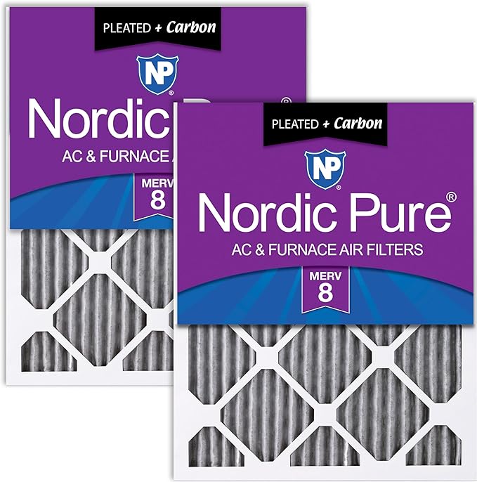 Nordic Pure 20x20x1 (19 1/2 x 19 1/2 x 3/4) Furnace Air Filters MERV 8 Pleated Plus Carbon 2 Pack