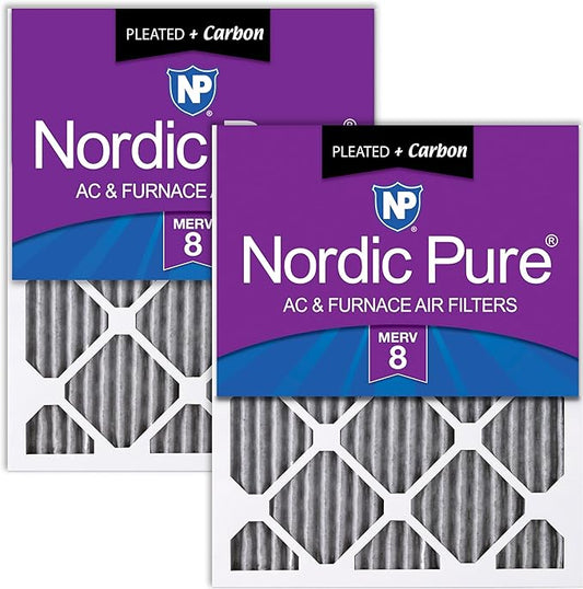 Nordic Pure 16x20x1 (15 1/2 x 19 1/2 x 3/4) Furnace Air Filters MERV 8 Pleated Plus Carbon 2 Pack